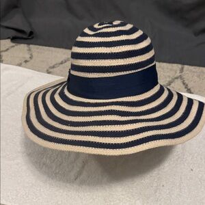 Disney Striped Wide-Brim Sun Hat - Navy and Cream